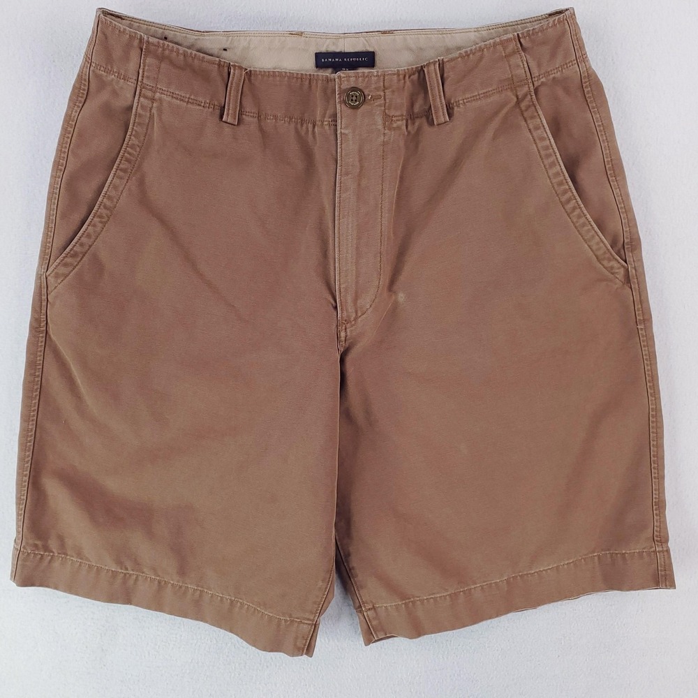 Banana Republic Shorts Mens 35 Brown Chino Canvas Flat Front Back Flap Pockets